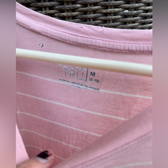 Time and Tru Pink Striped Round Hem Lightweight Shirt - Picture 3 of 6